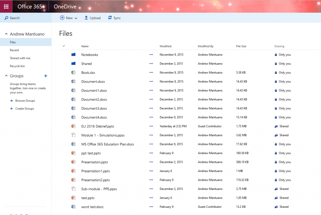 Screenshot of the Microsoft OneDrive for Business interface