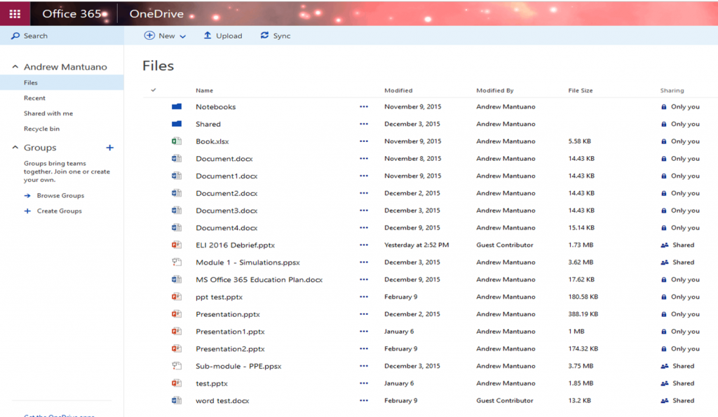 creenshot of the Microsoft OneDrive for Business interface on Windows