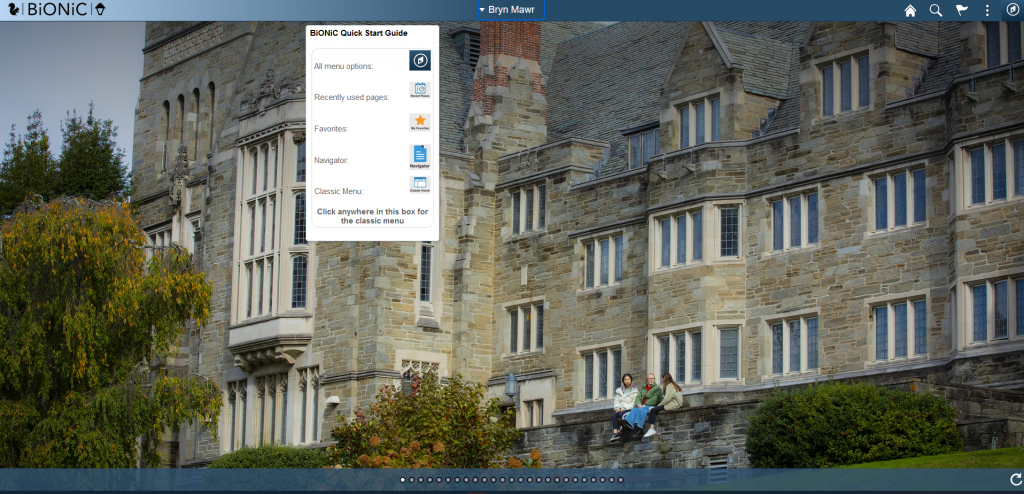 screen shot of new BIONIC user interface that shows Quick Start Guide for both new and classic navigation.